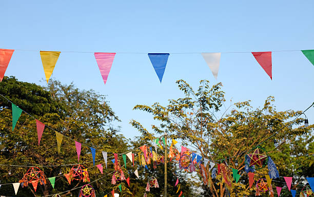 Colorful Flags in the Thai temple fair, Thailand